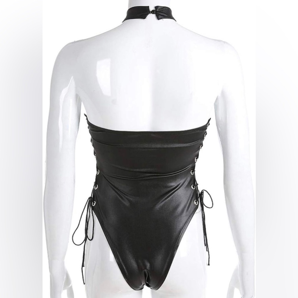 Faux Leather Lace Up Bodysuit - Picture 13 of 14